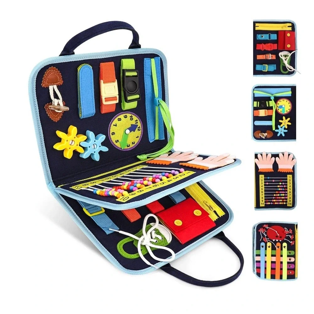 Calming Blue Fidget Blanket with Sensory Components for Seniors & Toddlers NEW